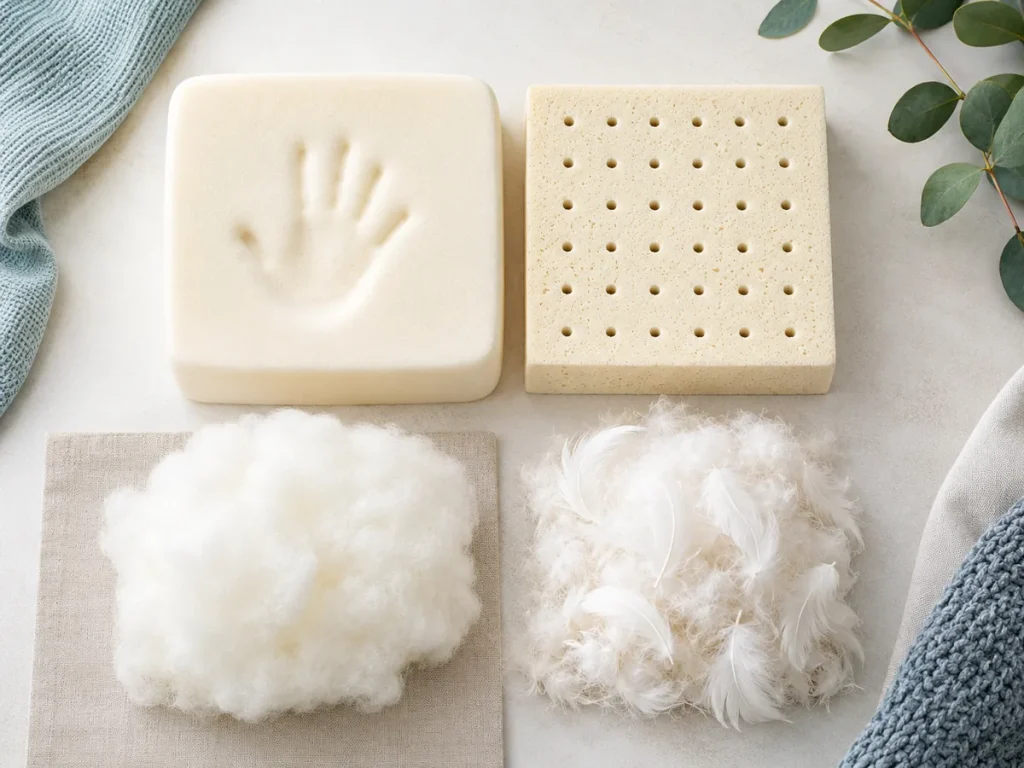 Comparaison matières surmatelas mémoire de forme latex fibres et plumes