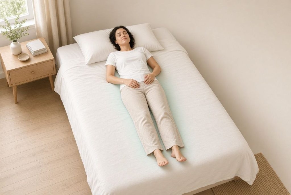 Personne dormant sur le dos avec un surmatelas au soutien équilibré
