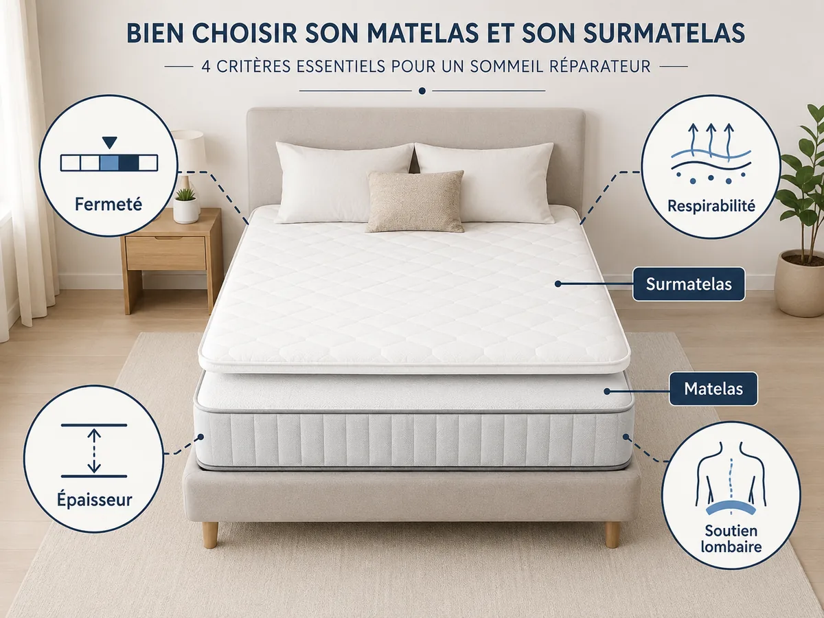 Schéma des critères pour choisir un surmatelas adapté